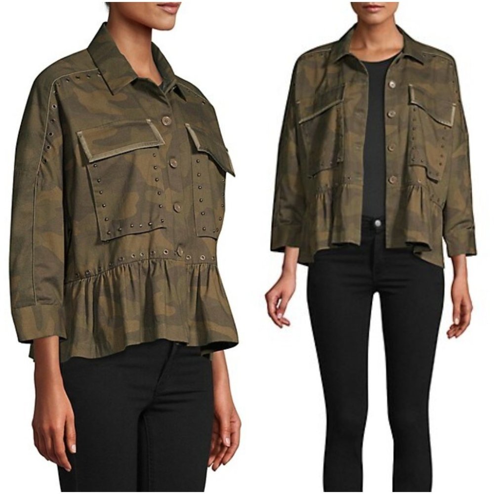 Joie Samia Camo Ruffle Peplum Military Jacket